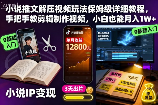 小说推文解压视频玩法保姆级详细教程，手把手教剪辑制作视频，小白也能月入1W+-迦哆网创社