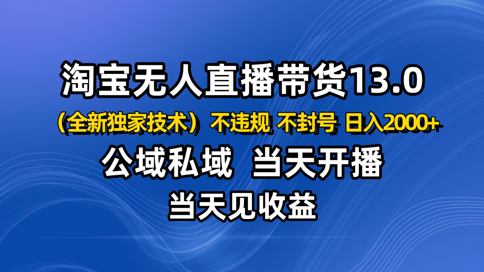 淘宝无人直播13.0，公域私域技术，不封号，不违规 布局下半年旺季赛道，日入2000+-迦哆网创社