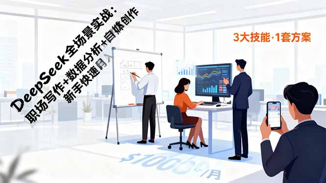 DeepSeek全场景实战：职场写作+数据分析+自媒体创作，新手快速月入过万-迦哆网创社