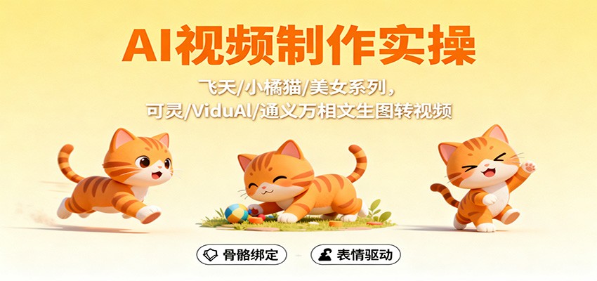 AI视频制作实操，飞天/小橘猫/美女系列，可灵/ViduAl/通义万相文生图转视频-迦哆网创社