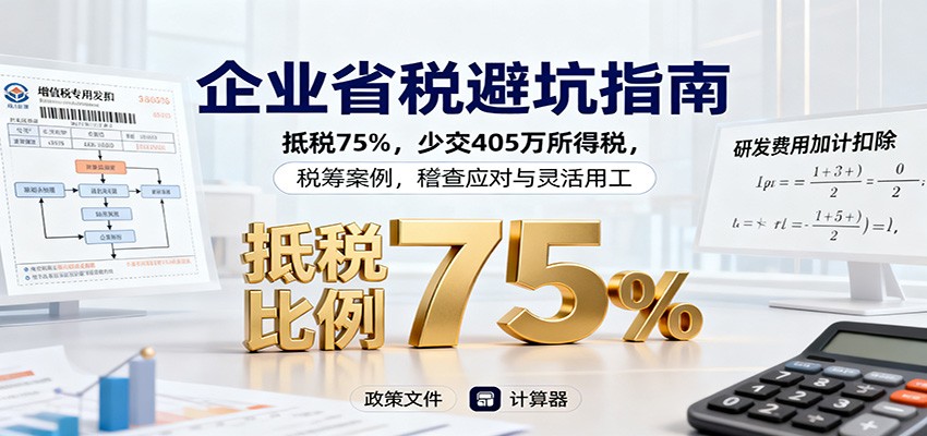 企业省税避坑指南：抵税75%，少交405万所得税，税筹案例，稽查应对与灵活用工-迦哆网创社
