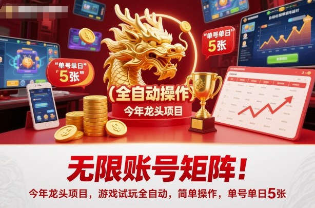 无限账号矩阵！今年龙头项目，游戏试玩全自动，简单操作，单号单日5张【揭秘】-迦哆网创社