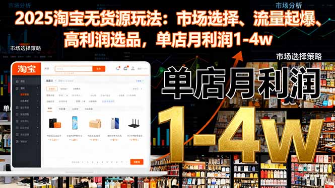 2025淘宝无货源玩法:市场选择、流量起爆、高利润选品,单店月利润1-4w-迦哆网创社