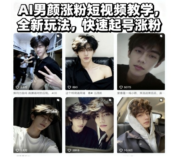 AI男颜涨粉短视频教学，全新玩法，快速起号涨粉-迦哆网创社