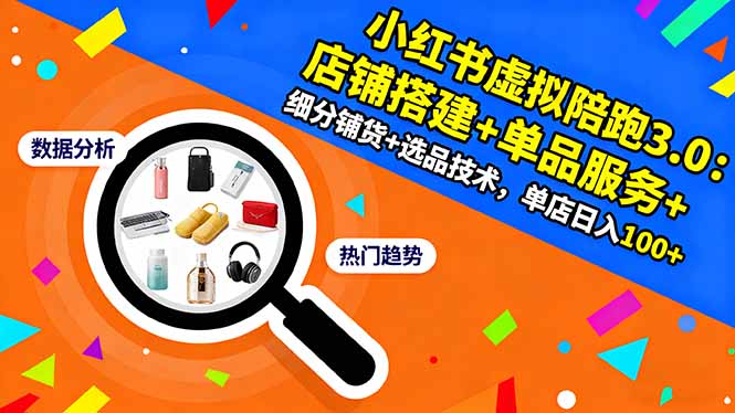 小红书虚拟陪跑3.0：店铺搭建+单品服务+细分铺货+选品技术，单店日入100+-迦哆网创社