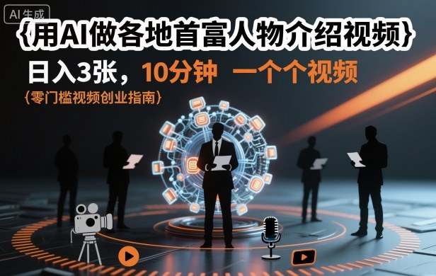 用AI做各地首富人物介绍视频，日入3张，10分钟一个视频-迦哆网创社