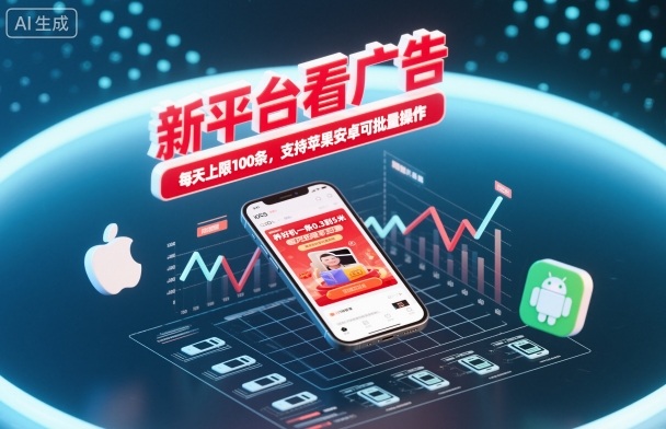 新平台看广告，养好机一条0.3到5米，每天上限100条，支持苹果安卓可批量操作-迦哆网创社