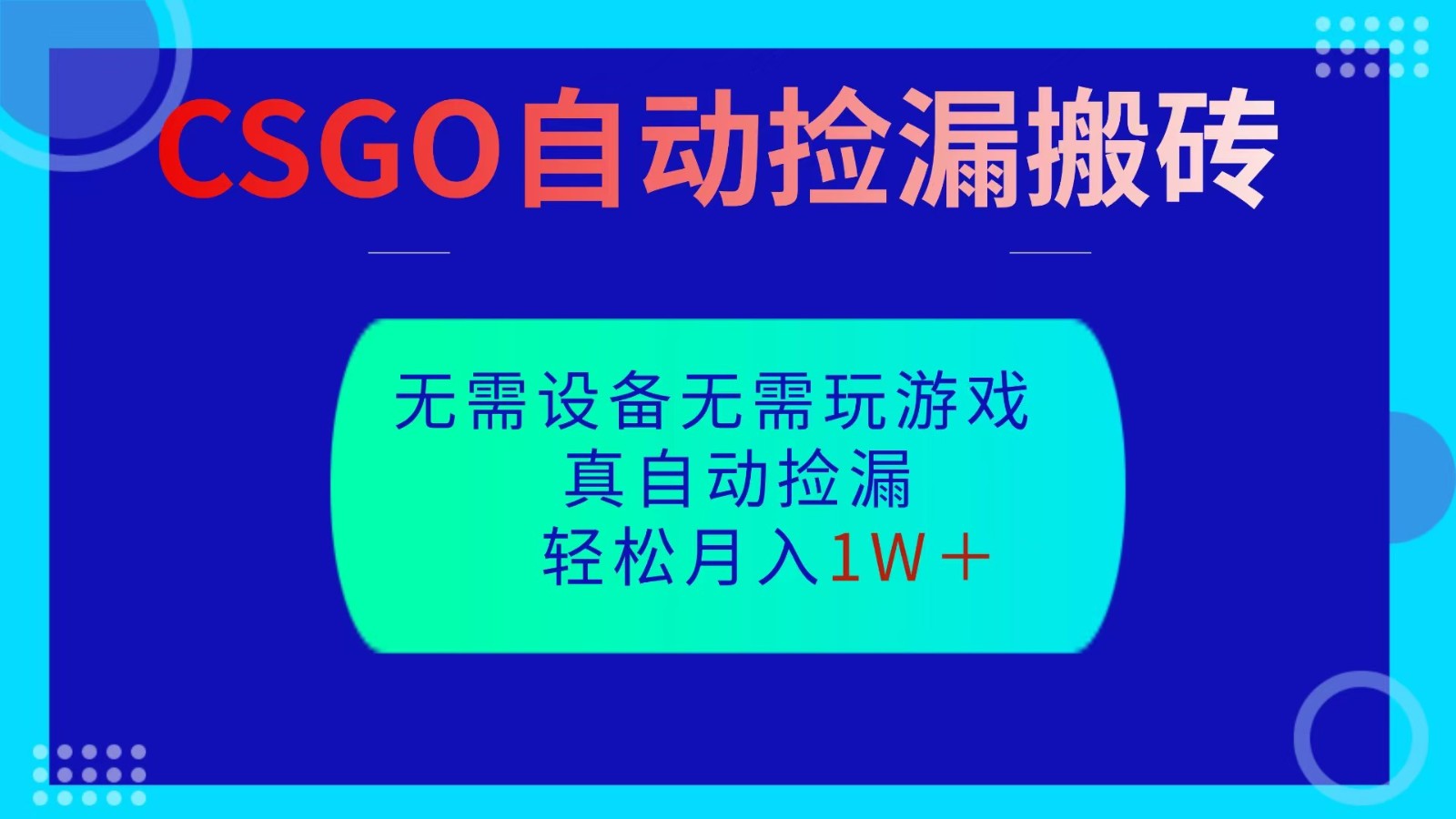 CSGO自动捡漏搬砖，当天操作当天见结果，无需了解游戏，包教包会包落地-迦哆网创社