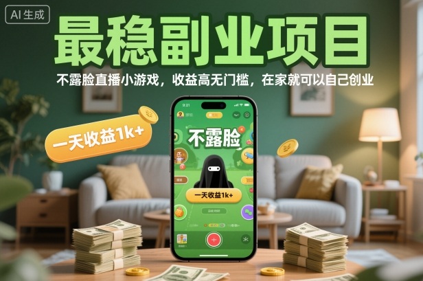 最稳副业项目，不露脸直播小游戏，收益高无门槛，一天收益1k+，在家就可以自己创业【揭秘】-迦哆网创社