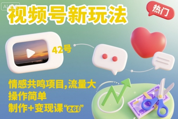 视频号新玩法，情感共鸣项目，流量大，操作简单，制作+变现课-迦哆网创社
