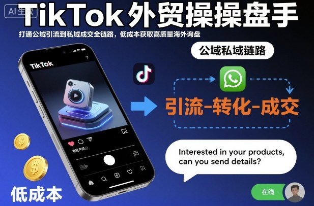 TikTok外贸操盘手,打通公域引流到私域成交全链路,低成本获取高质量海外询盘-迦哆网创社