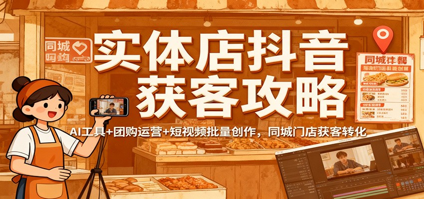 实体店抖音获客攻略：AI工具+团购运营+短视频批量创作，同城门店获客转化-迦哆网创社
