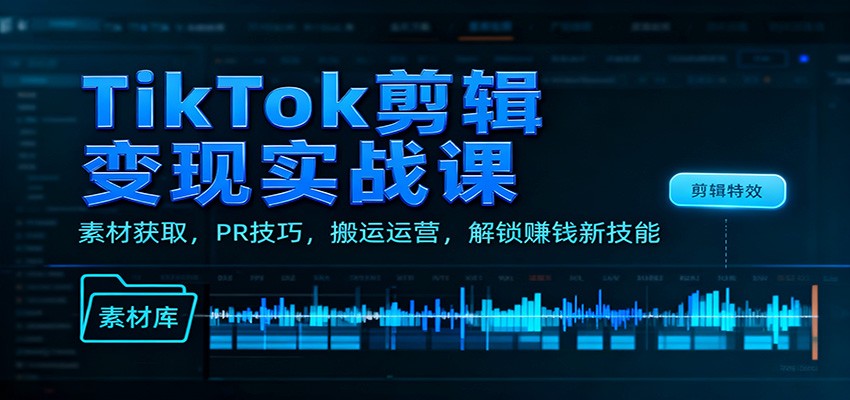 TikTok剪辑变现实战课：素材获取，PR技巧，搬运运营，解锁赚钱新技能-迦哆网创社