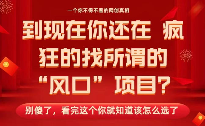 马上26年了,你还在找所谓的风口项目?别傻了,看完这个你全都懂了!【揭秘】-迦哆网创社