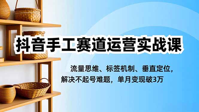 抖音手工赛道运营实战课,流量思维、标签机制、垂直定位,解决不起号难题,单月变现破3万-迦哆网创社
