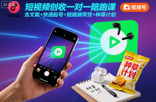 短视频创收一对一陪跑课,含文案+快速起号+短视频带货+种草计划-迦哆网创社