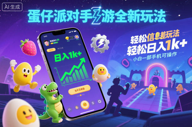 蛋仔派对手游全新玩法,轻松日入1k+,风口信息差玩法,当天见收益,小白一部手机可操作-迦哆网创社