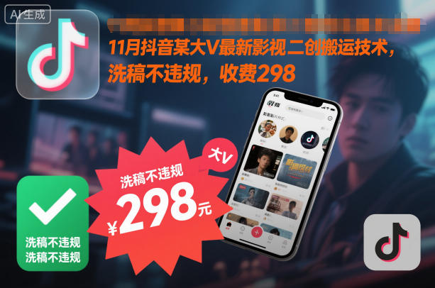 11月抖音某大V最新影视二创搬运技术,洗稿不违规,收费298-迦哆网创社