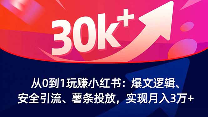 从0到1玩赚小红书:爆文逻辑、安全引流、薯条投放,实现月入3万+-迦哆网创社