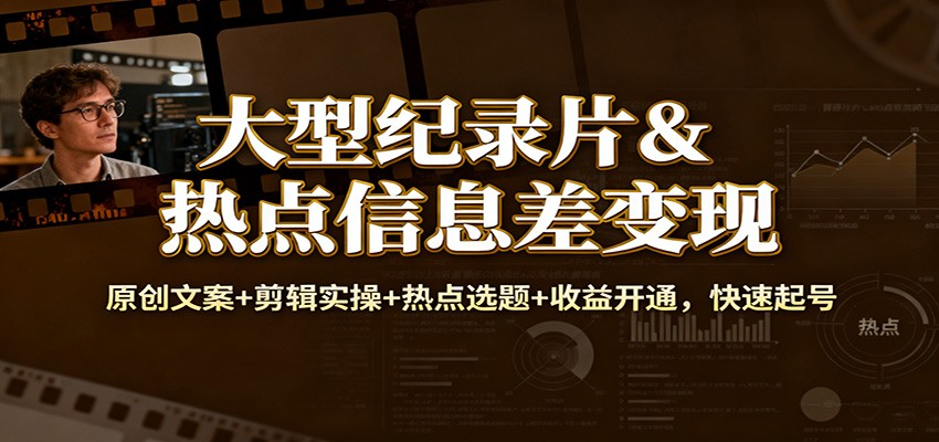 大型纪录片&热点信息差变现：原创文案+剪辑实操+热点选题+收益开通，快速起号-迦哆网创社