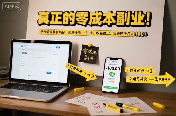 真正的零成本副业!问卷调查暴利项目,无脑操作,纯0撸,收益稳定,每天轻松日入100+【揭秘】-迦哆网创社