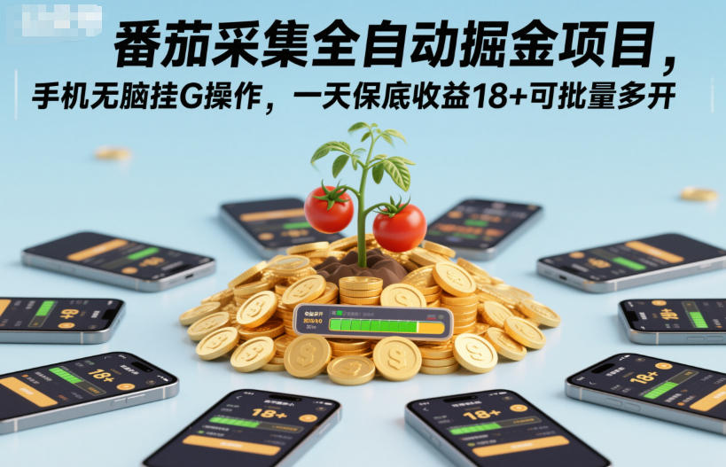 番茄采集全自动掘金项目，手机无脑挂G操作，一天保底收益18+可批量多开【揭秘】-迦哆网创社