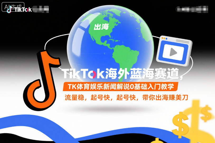 TikTok海外蓝海赛道，TK体育娱乐新闻解说0基础入门教学，流量稳，起号快，带你出海賺美刀-迦哆网创社