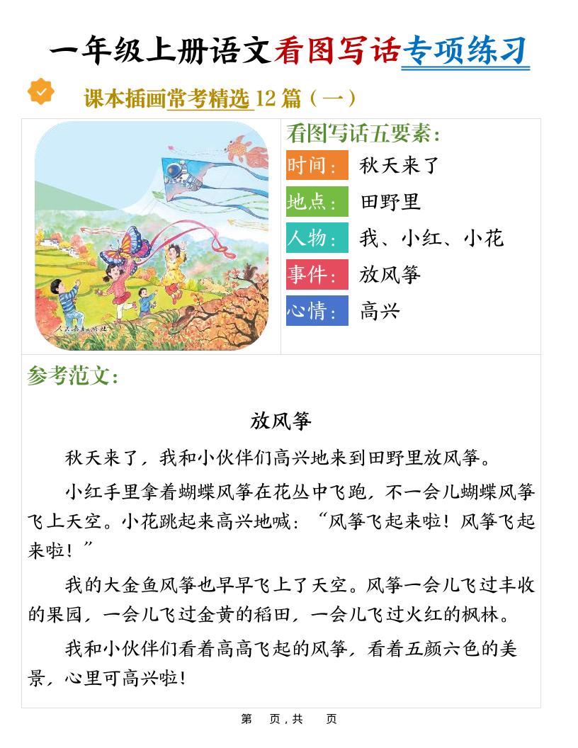 新一上语文看图写话专项练习常考精选12篇（含范文24页）-迦哆网创社