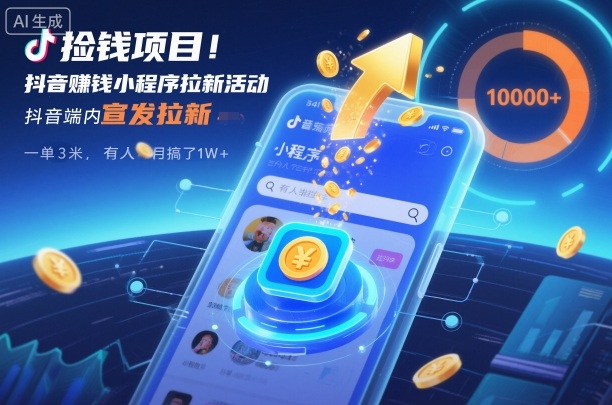 捡钱项目!抖音賺钱小程序拉新活动,抖音端内宣发拉新,一单3米,有人半个月搞了1W+-迦哆网创社