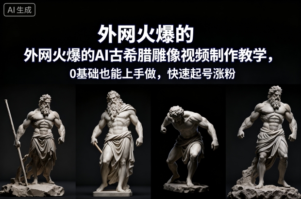 外网火爆的AI古希腊雕像视频制作教学，0基础也能上手做，快速起号涨粉-迦哆网创社
