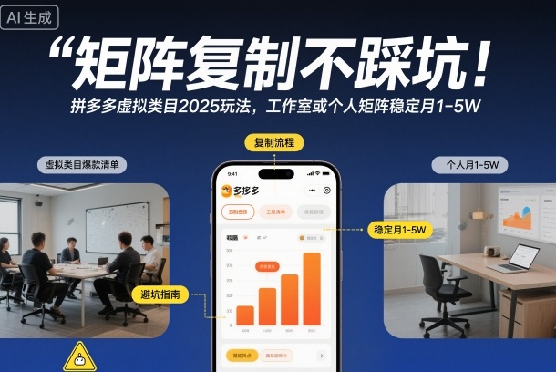 矩阵复制不踩坑！拼多多虚拟类目2025玩法，工作室或者个人矩阵稳定月1-5W【揭秘】-迦哆网创社