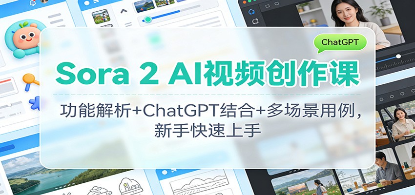 Sora 2 AI视频创作课：功能解析+ChatGPT结合+多场景用例，新手快速上手-迦哆网创社