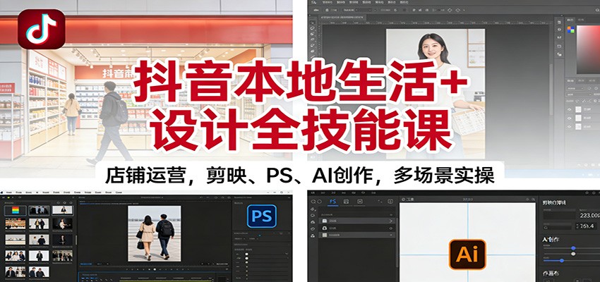 抖音本地生活+设计全技能课：店铺运营，剪映、PS、AI创作，多场景实操-迦哆网创社