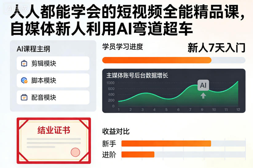 人人都能学会的短视频全能精品课，自媒体新人利用AI弯道超车-迦哆网创社