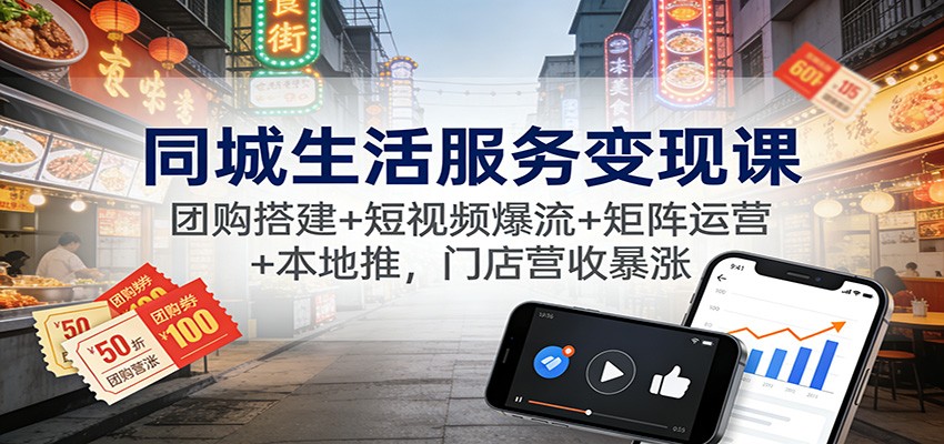 同城生活服务变现课：团购搭建+短视频爆流+矩阵运营+本地推，门店营收暴涨-迦哆网创社