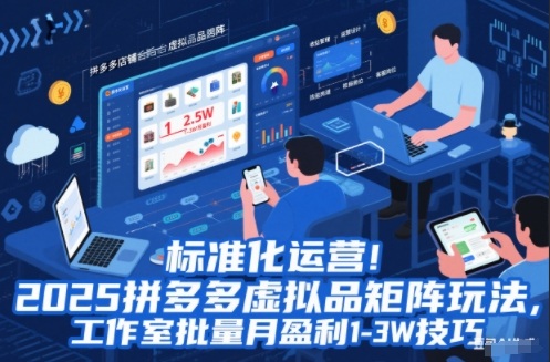 标准化运营！2025拼多多虚拟品矩阵玩法，工作室批量月盈利1-3W技巧【揭秘】-迦哆网创社