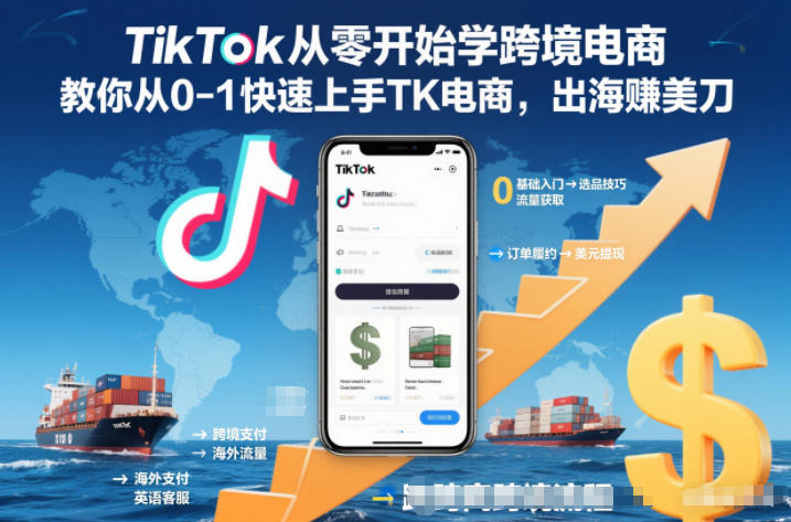 TikTok从零开始学跨境电商,教你从0-1快速上手TK电商,出海賺美刀-迦哆网创社