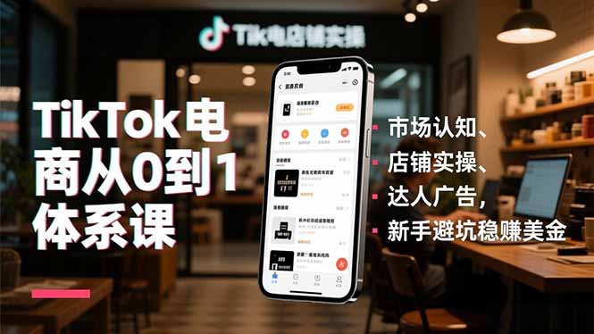 TikTok电商从0到1体系课,市场认知、店铺实操、达人广告,新手避坑稳赚美金-迦哆网创社