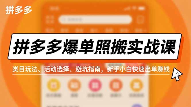 拼多多爆单照搬实战课,类目玩法、活动选择、避坑指南,新手小白快速出单赚钱-迦哆网创社
