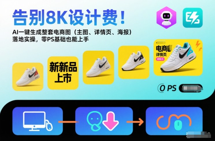 告别8K设计费！AI一键生成整套电商图(主图、详情页、海报)落地实操，零PS基础也能上手-迦哆网创社