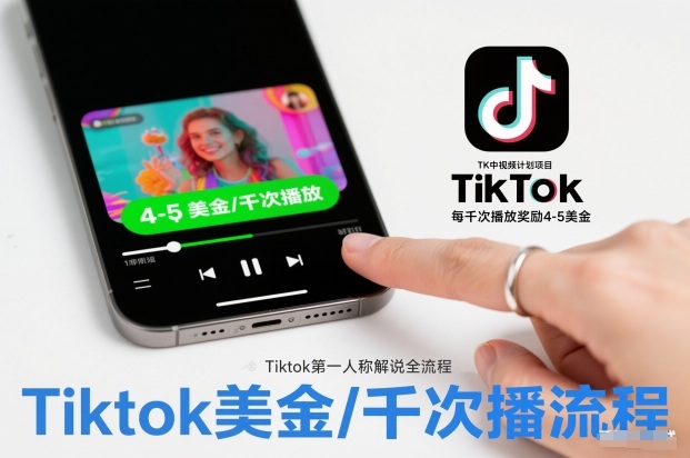TK中视频计划项目，Tiktok第一人称解说流程，每干次播放奖励4-5美金-迦哆网创社