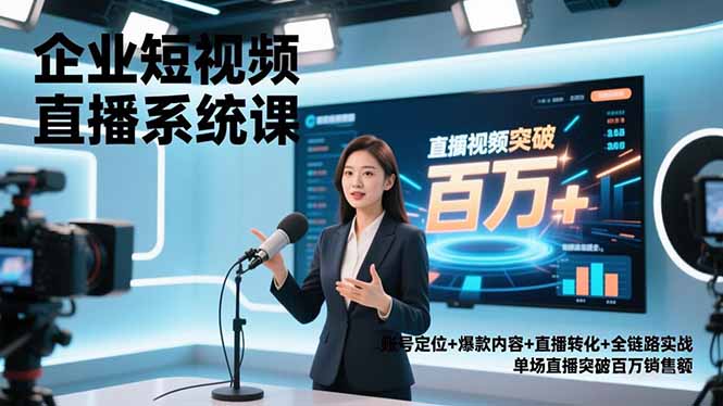 企业短视频直播系统课，账号定位+爆款内容+直播转化+全链路实战，单场直播突破百万销售额-迦哆网创社