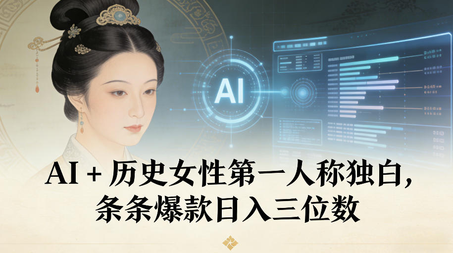 AI+历史女性第一人称独白，条条爆款日入三位数-迦哆网创社