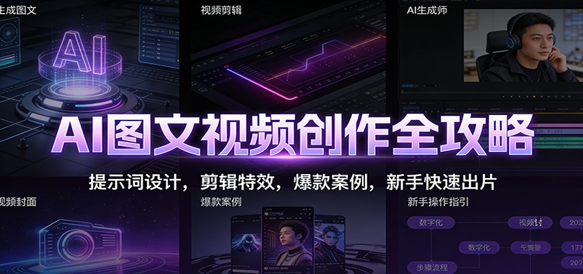 AI图文视频创作全攻略：提示词设计，剪辑特效，爆款案例，新手快速出片-迦哆网创社
