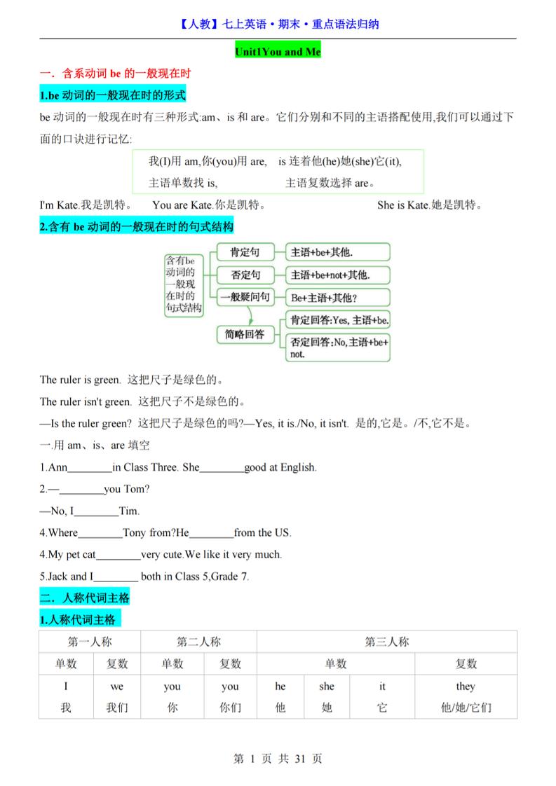 七年级上英语期末重点语法归纳（人教版）-迦哆网创社