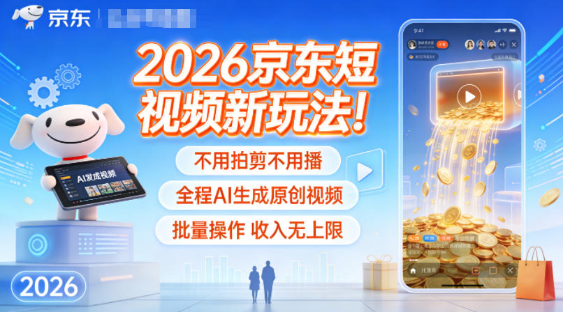 2026京东短视频新玩法！不用拍剪不用播，全程AI生成原创视频，批量操作收入无上限-迦哆网创社