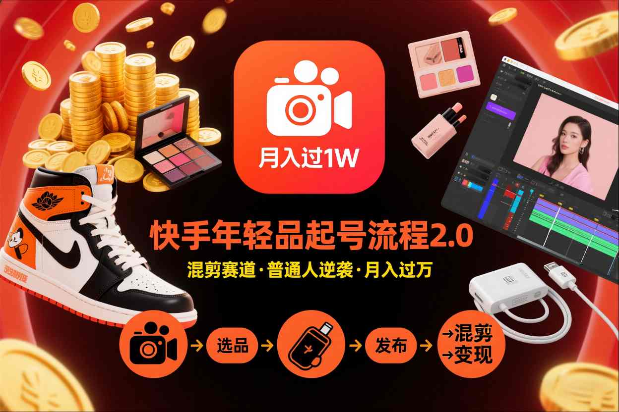 快手短视频带货年轻品起号流程2.0，快手年轻品混剪赛道，普通人也能月入过1W-迦哆网创社