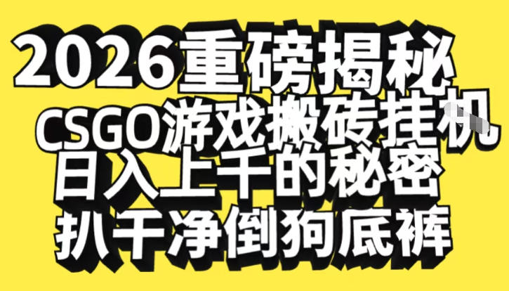2026开年重磅解密，CSGO游戏搬砖挂G日入1k+的秘密，把倒狗的底裤扒干【揭秘】-迦哆网创社