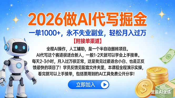 2026做AI代写掘金，一单1000+，永不失业副业，轻松月入过万-迦哆网创社