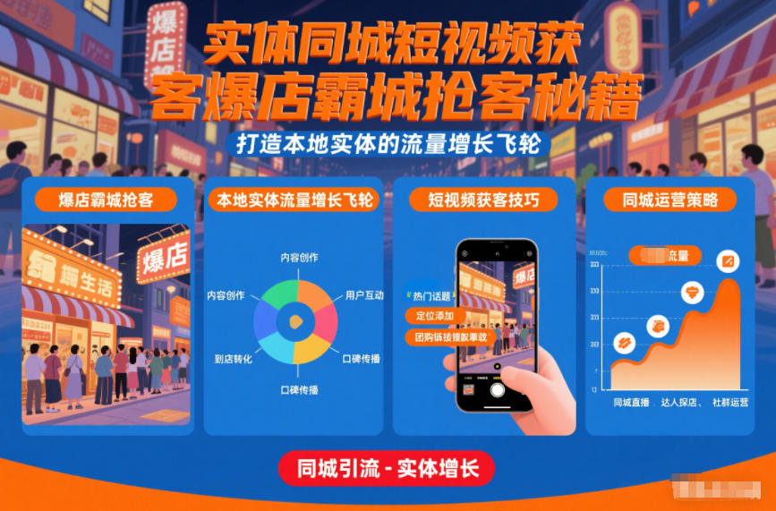 实体同城短视频获客爆店霸城抢客秘籍，打造本地实体的流量增长飞轮-迦哆网创社